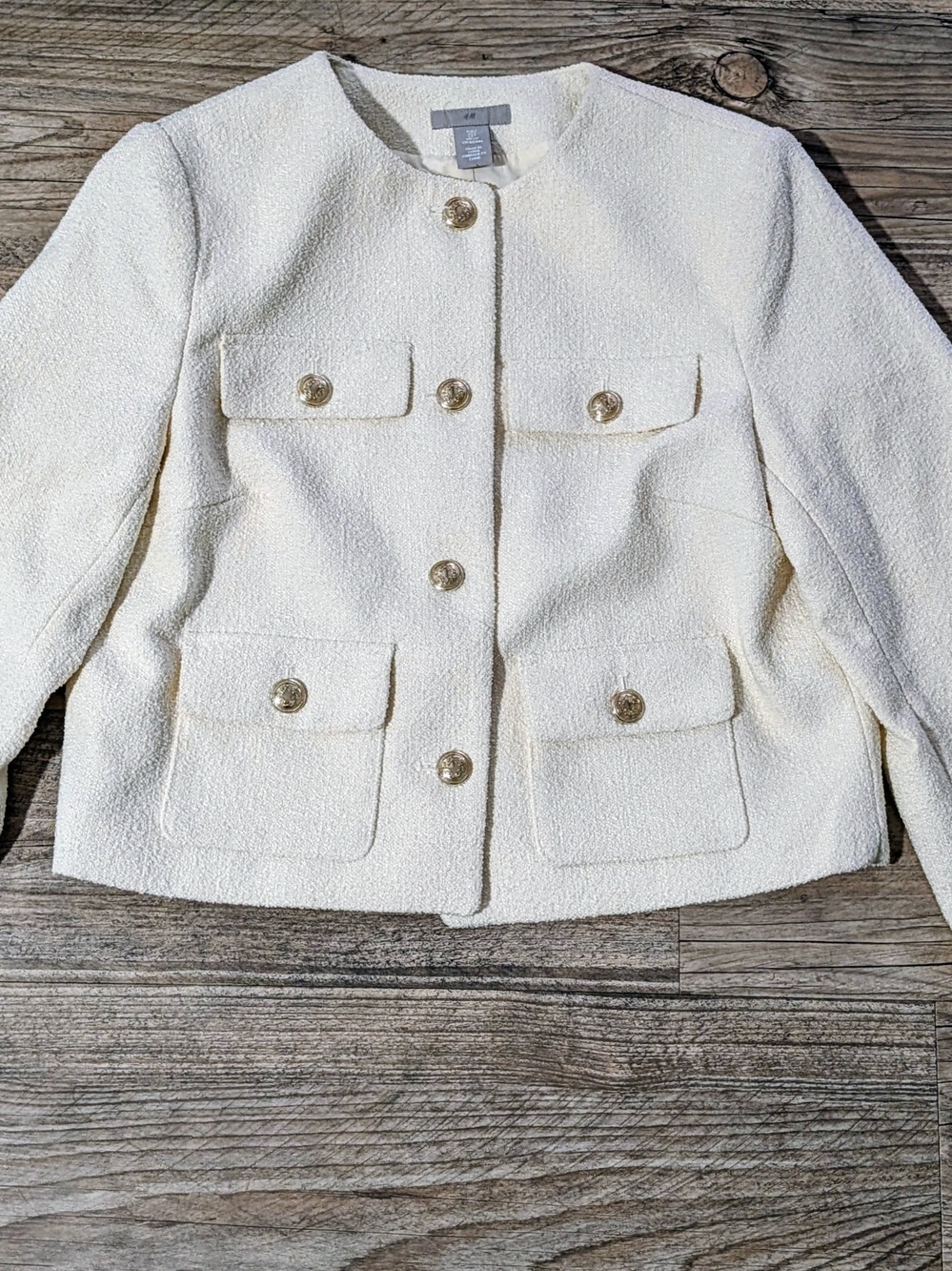 H&M Ivory Bouclé Jacket with Gold Buttons - Picture 1 of 3